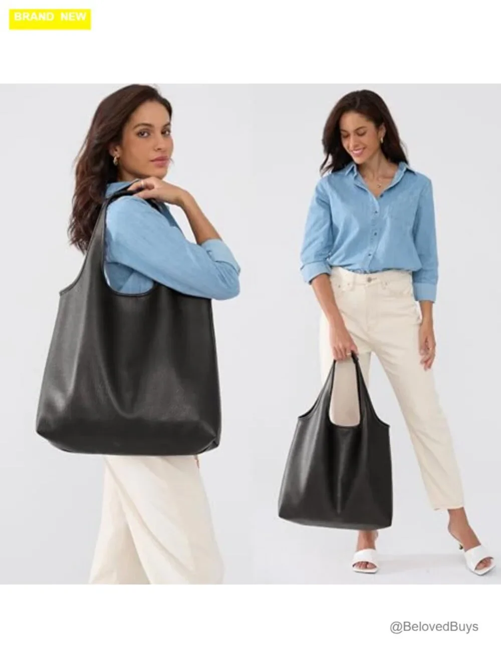 Oversized Vegan Leather Hobo Bag Slouchy Tote Work Shopping